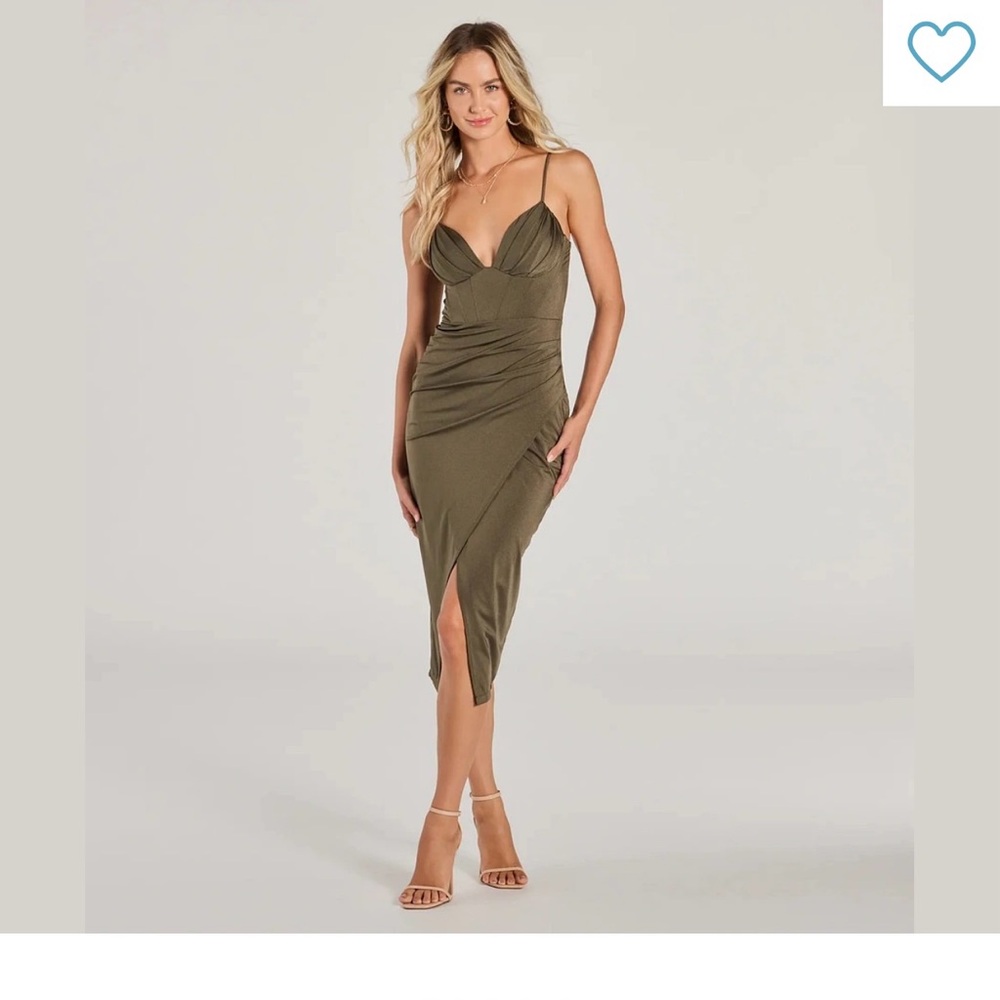 Army green corset style midi dress. Only worn once for a wedding